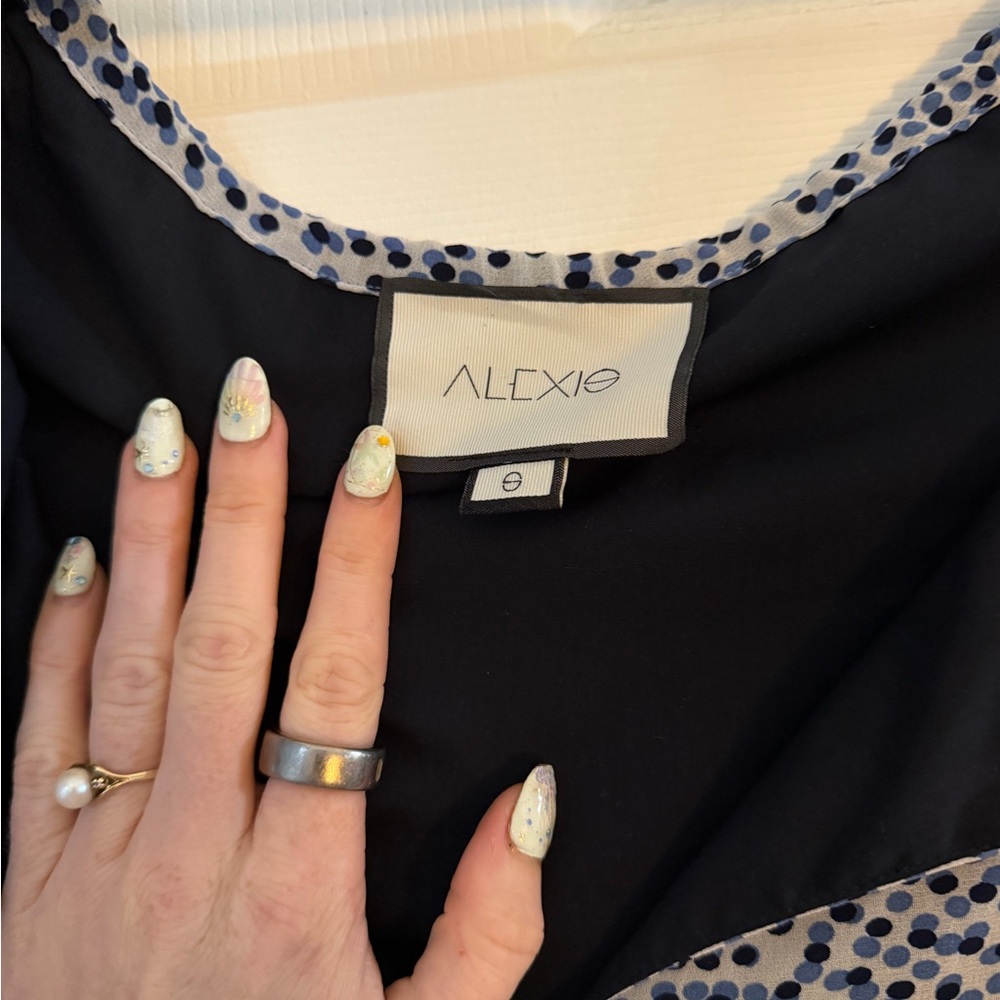 Alexis Navy and White Polka Trim Dress - Picture 6 of 7